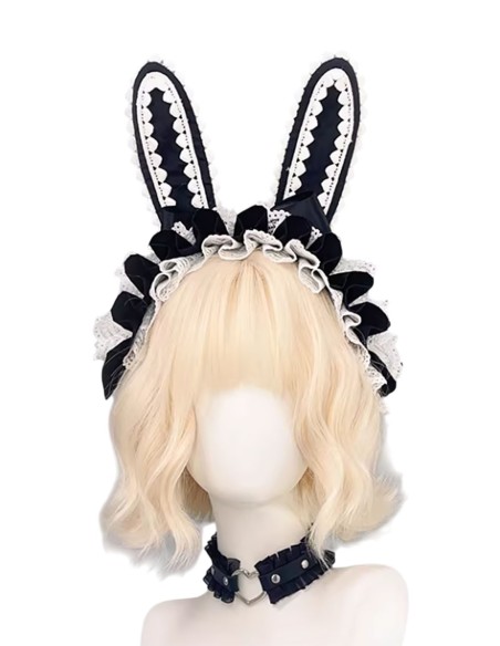 Headdress Lolita Bunny en Negro x Blanco