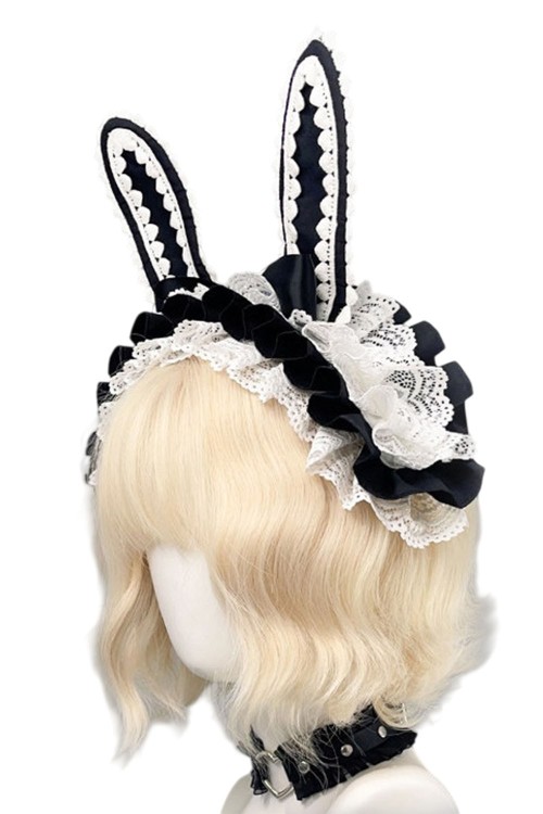 Headdress Lolita Bunny en Negro x Blanco