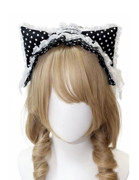 Lolita Polka Dot Kitty Headdress in Black x White