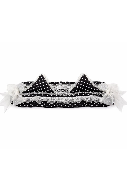 Lolita Polka Dot Kitty Headdress in Black x White