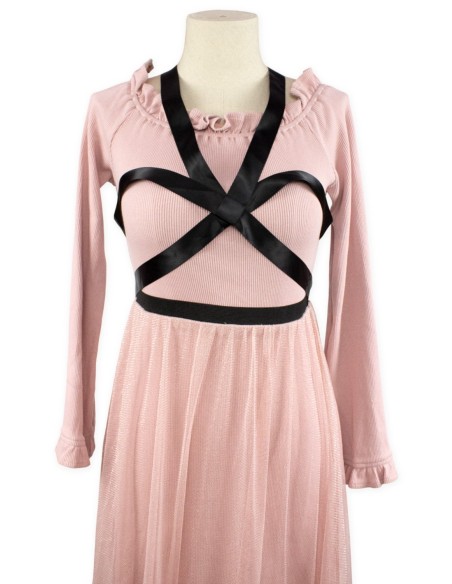 [Second Hand] Jirai Bondage Dress in Dusty Rose - Bubbles