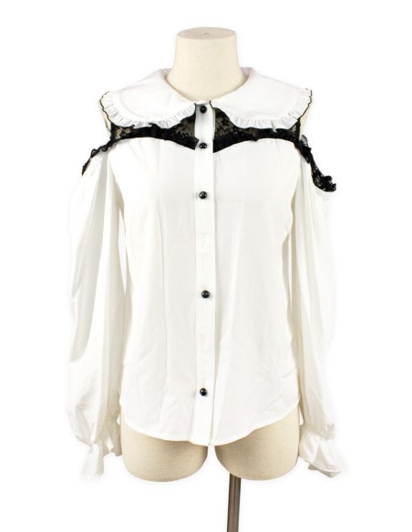 [2a mano] Camisa Jirai de Hombros Descubiertos en Blanco x Negro - Ank Rouge