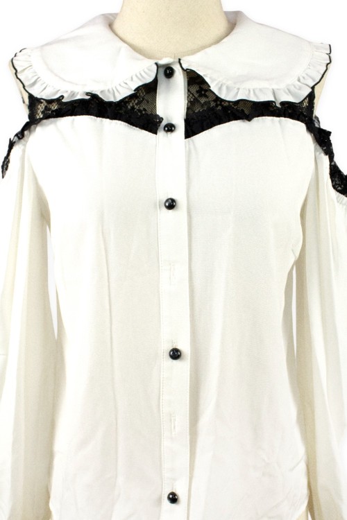 [2a mano] Camisa Jirai de Hombros Descubiertos en Blanco x Negro - Ank Rouge