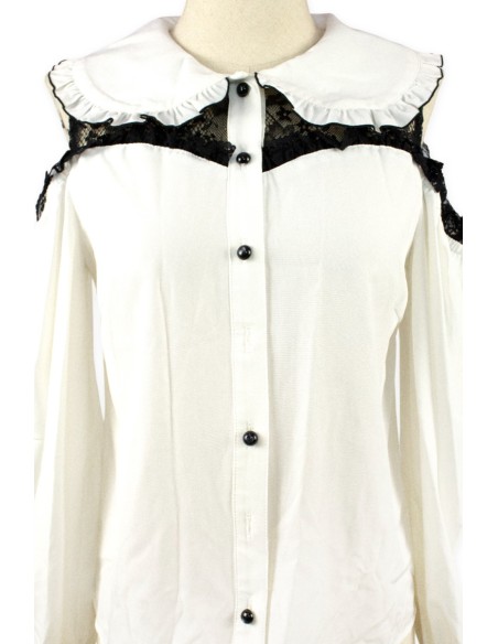 [Second Hand] Off-Shoulder Shirt Jirai in Black and White - Ank Rouge