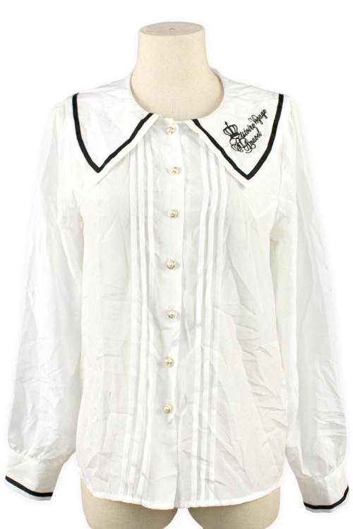 [Second hand] Voyage Embroidered Collar Shirt in White - Amavel