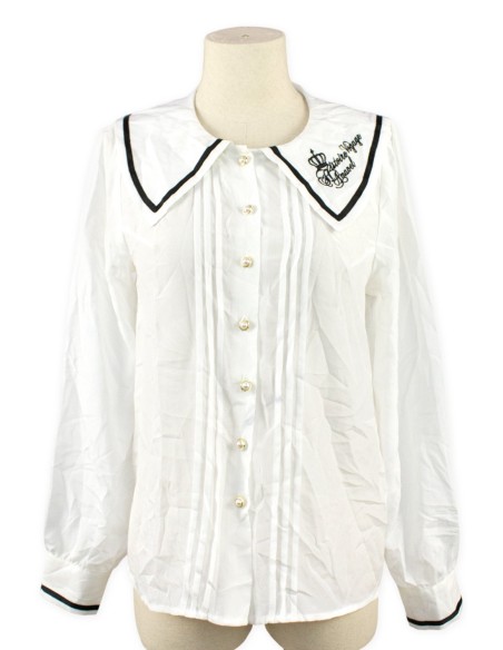 [2a mano] Camisa con Cuello Bordado Voyage en Blanco - Amavel