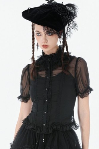 Courtly Sheer Chiffon Blouse in Black - Dark in Love
