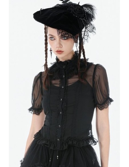 Blusa de Gasa Courtly Sheer en Negro - Dark in Love