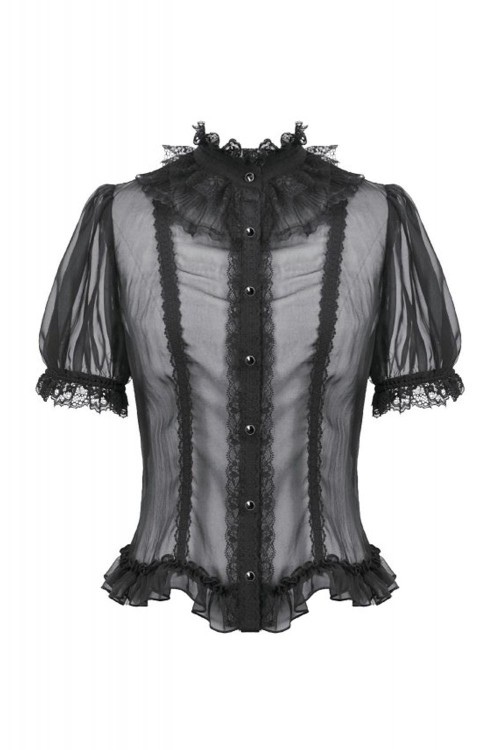 Courtly Sheer Chiffon Blouse in Black - Dark in Love