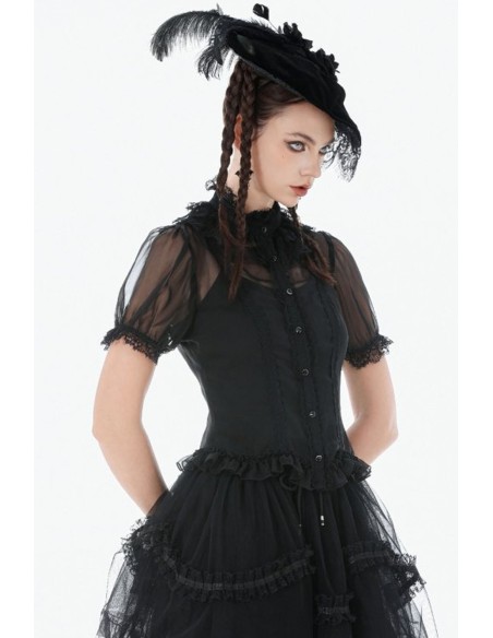 Blusa de Gasa Courtly Sheer en Negro - Dark in Love