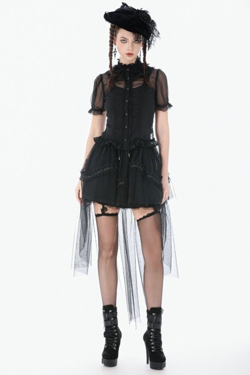 Courtly Sheer Chiffon Blouse in Black - Dark in Love