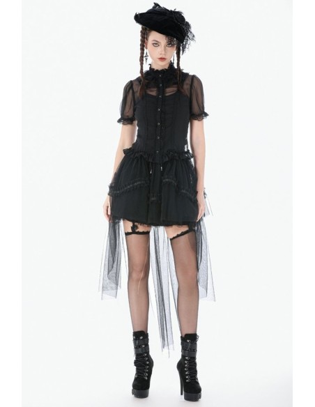 Blusa de Gasa Courtly Sheer en Negro - Dark in Love