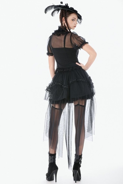 Courtly Sheer Chiffon Blouse in Black - Dark in Love