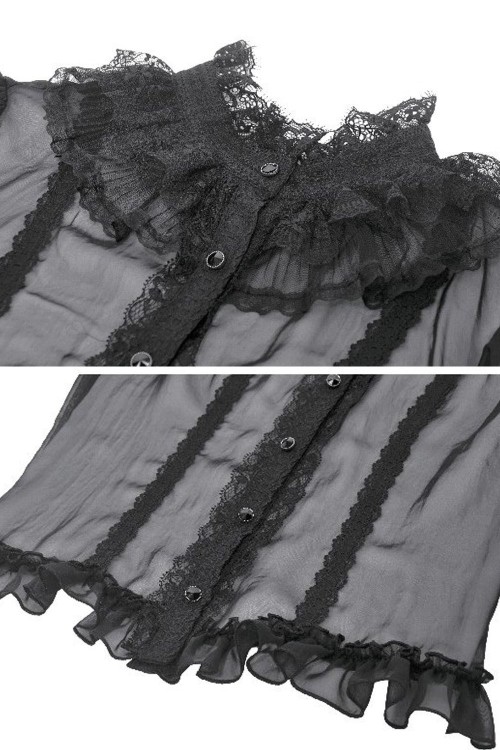 Courtly Sheer Chiffon Blouse in Black - Dark in Love