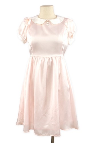 [2a mano] Vestido Ryousangata Satinado Rosa de Cuello de Peter Pan - Ank Rouge