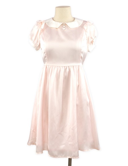[2a mano] Vestido Ryousangata Satinado Rosa de Cuello de Peter Pan - Ank Rouge