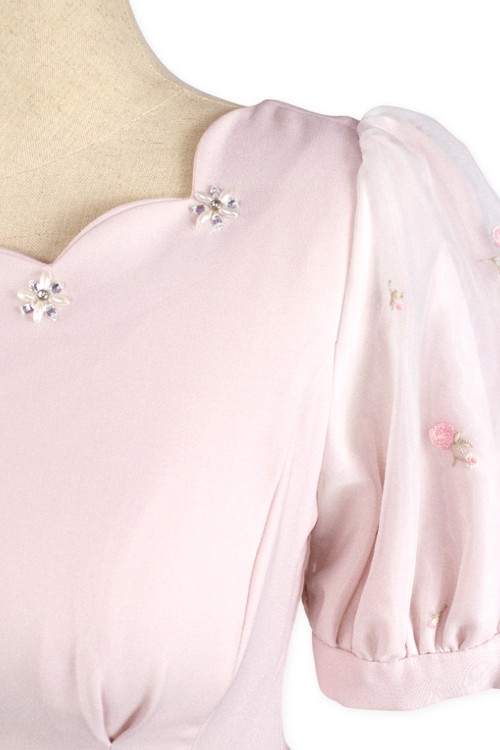 [Second Hand] Larme Floral Sleeve Dress in Pale Rose - Lodispotto