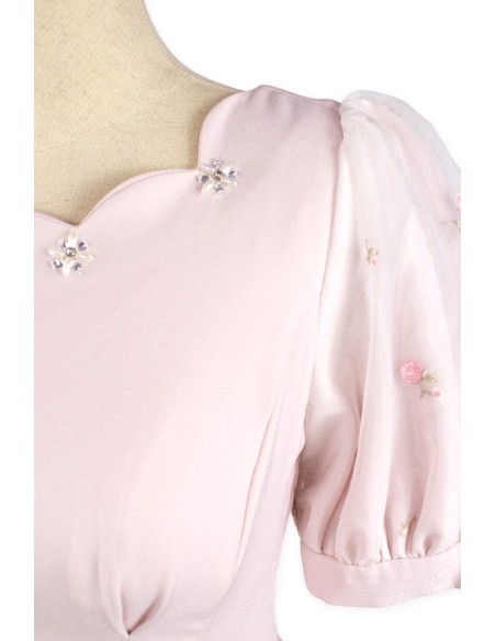 [Second Hand] Larme Floral Sleeve Dress in Pale Rose - Lodispotto