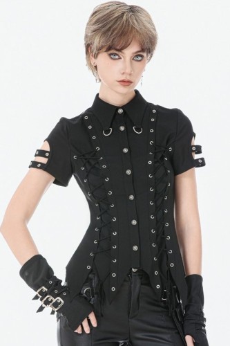 Ruptured Lace Up Shirt - Dark in Love