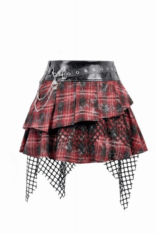 Distress Punk Plaid Skirt - Dark in Love