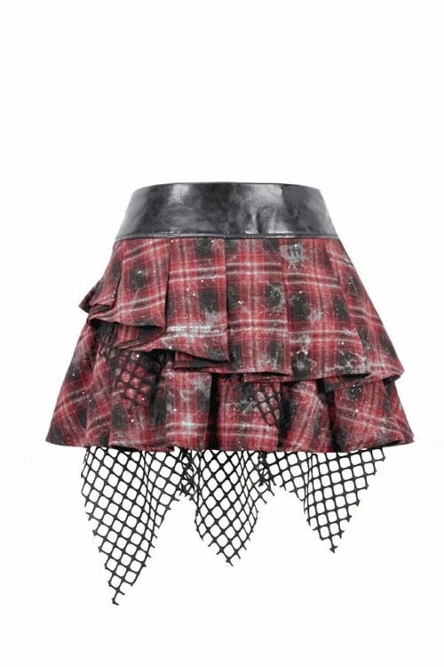 Distress Punk Plaid Skirt - Dark in Love