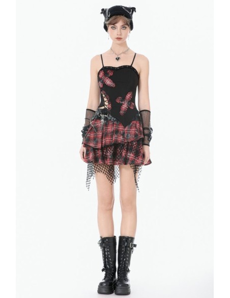 Distress Punk Plaid Skirt - Dark in Love