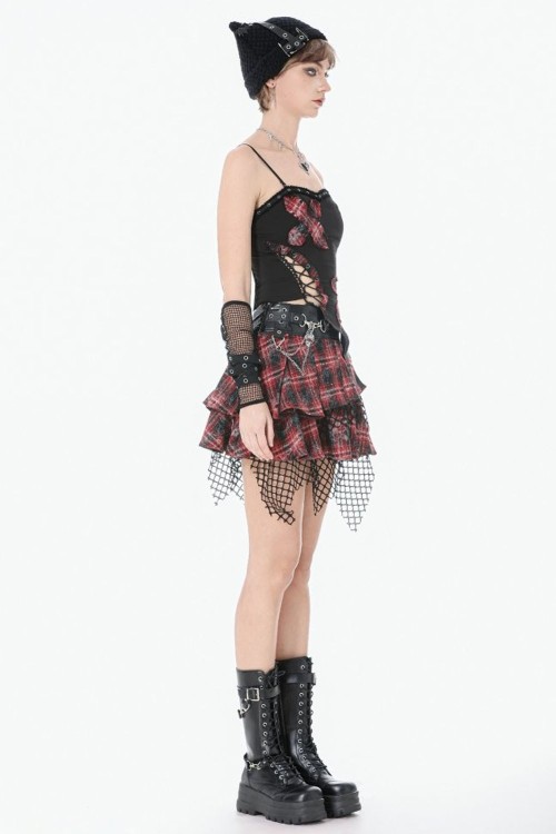 Distress Punk Plaid Skirt - Dark in Love