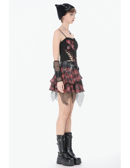Distress Punk Plaid Skirt - Dark in Love