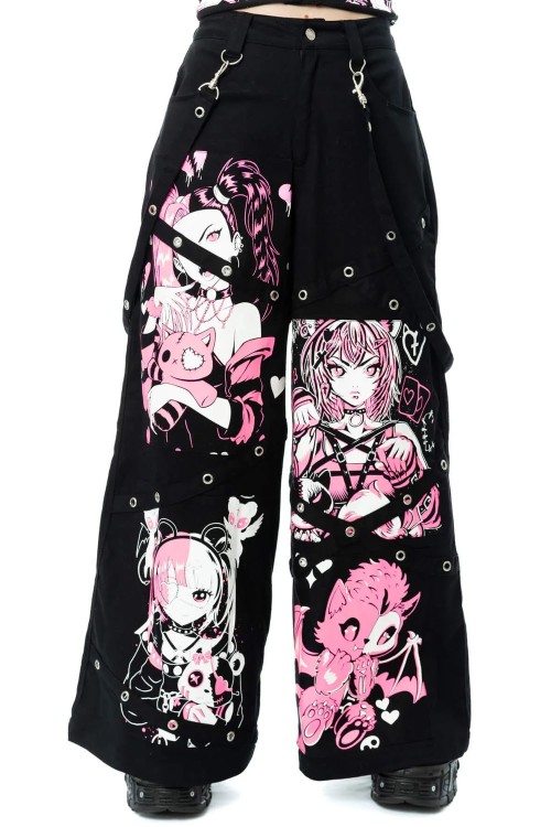 Pantalón Oversized Dollhouse Detention en Negro x Rosa - Cupcake Cult