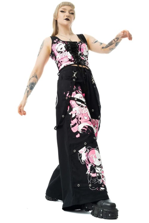 Dollhouse Detention Oversized Pants in Black x Pink - Cupcake Cult