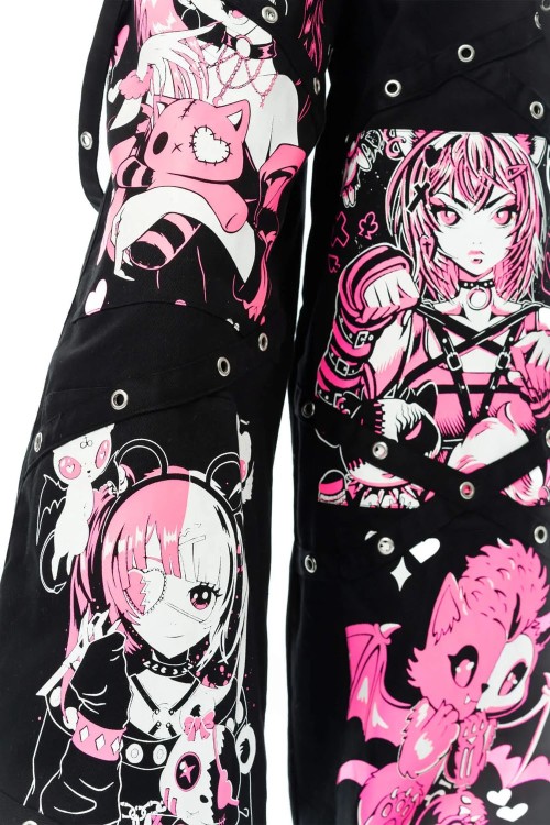 Pantalón Oversized Dollhouse Detention en Negro x Rosa - Cupcake Cult