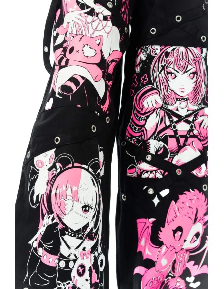 Dollhouse Detention Oversized Pants in Black x Pink - Cupcake Cult