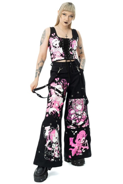 Dollhouse Detention Oversized Pants in Black x Pink - Cupcake Cult