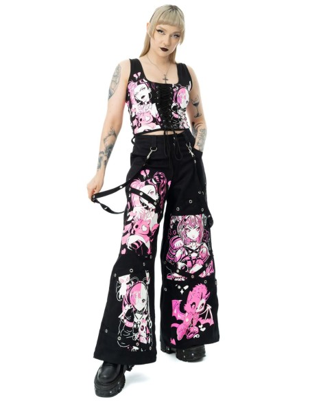 Dollhouse Detention Oversized Pants in Black x Pink - Cupcake Cult