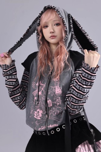 Sudadera con Capucha Punk Bunny Gris - Evil Tooth