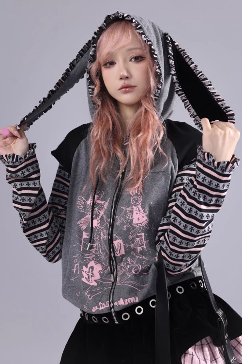 Sudadera con Capucha Punk Bunny Gris - Evil Tooth