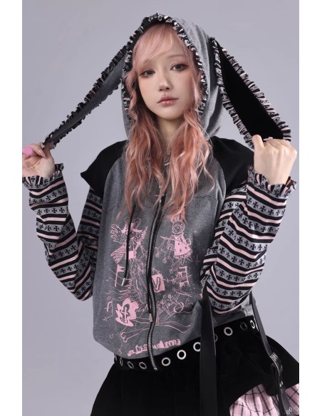 Sudadera con Capucha Punk Bunny Gris - Evil Tooth