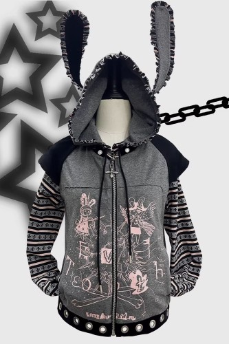 Sudadera con Capucha Punk Bunny Gris - Evil Tooth 2