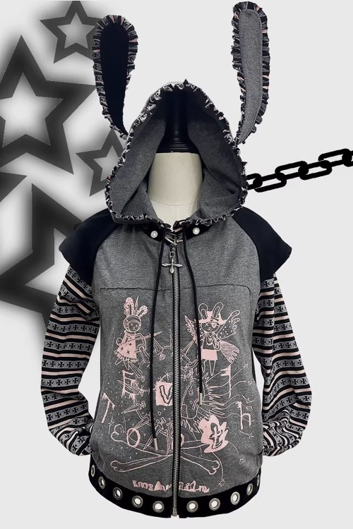 Hoodie Grey Punk Bunny - Evil Tooth