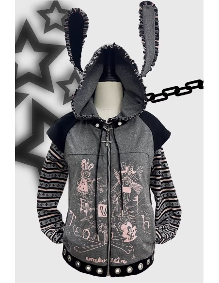Hoodie Grey Punk Bunny - Evil Tooth
