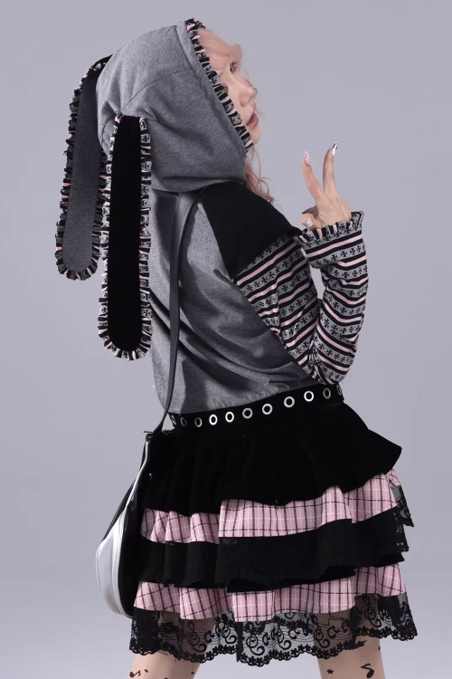 Sudadera con Capucha Punk Bunny Gris - Evil Tooth