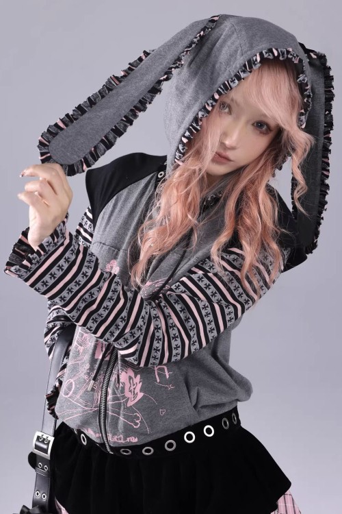 Hoodie Grey Punk Bunny - Evil Tooth