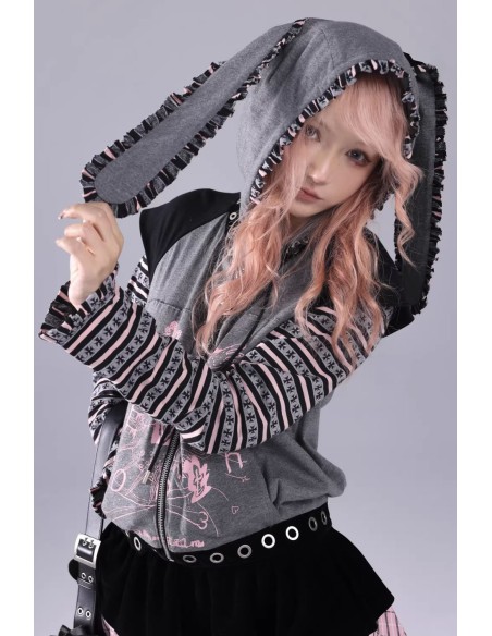 Sudadera con Capucha Punk Bunny Gris - Evil Tooth