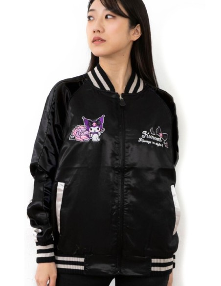 Chaqueta Bomber Sukajan Bordada Kuromi Butterflies - Negro