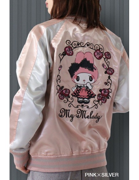 Chaqueta Bomber Sukajan Bordada My Melody Rose Jirai - Rosa x Plata