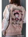 My Melody Rose Jirai Embroidered Sukajan Bomber Jacket - Pink x Silver
