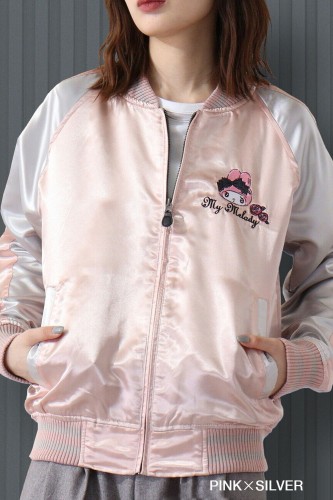 My Melody Rose Jirai Embroidered Sukajan Bomber Jacket - Pink x Silver 2