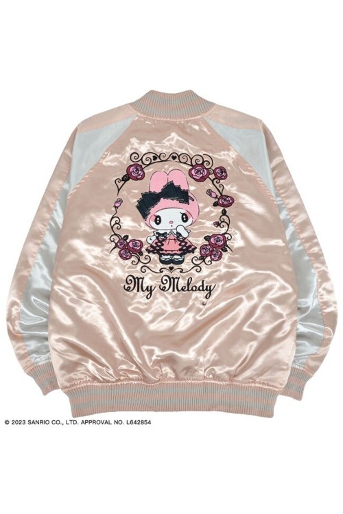 My Melody Rose Jirai Embroidered Sukajan Bomber Jacket - Pink x Silver