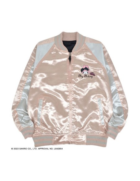 My Melody Rose Jirai Embroidered Sukajan Bomber Jacket - Pink x Silver
