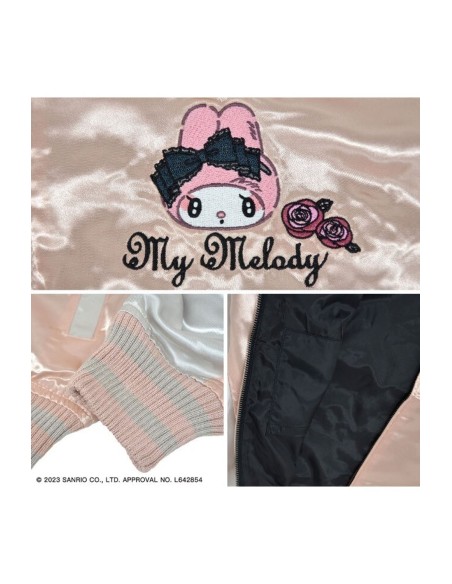 My Melody Rose Jirai Embroidered Sukajan Bomber Jacket - Pink x Silver